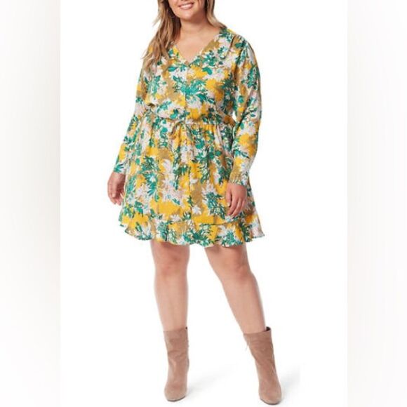 JESSICA SIMPSON Shiloh Satin Dress Yellow Floral Print Golden Rod Sz 2X NWT - Picture 11 of 11